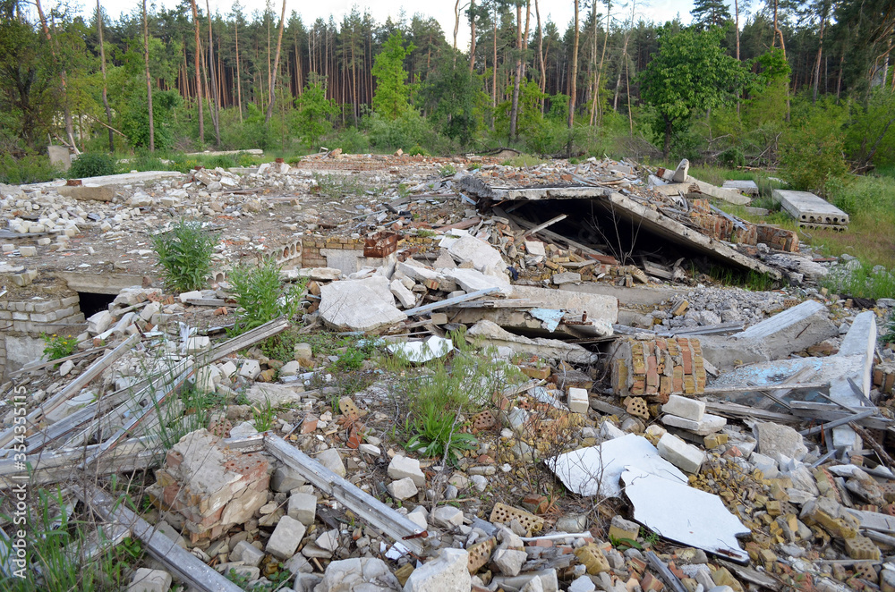 Ghost town in Eastern Europe.Former Soviet kids camp.Ukraine gets rid of the consequences of communism. Ruins. Kiev Region,Ukraine Ghost town in Eastern Europe.Former Soviet kids camp.Ukraine gets rid of the consequences of communism. Ruins. Kiev Region,Ukraine