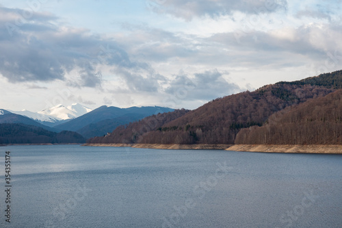Lake and mountains in landscape