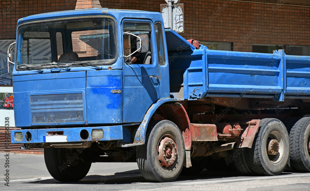 Old truck at the road construction