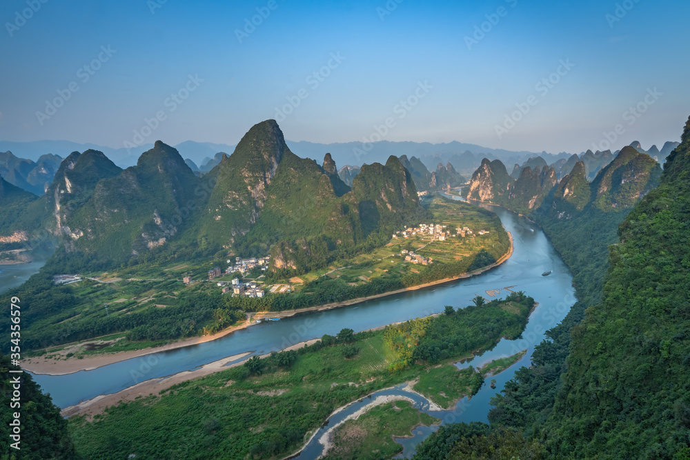 Xianggong Hill viewpoint panorama of Yangshuo landscape
