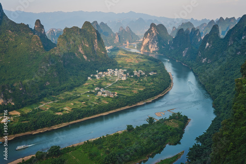 Xianggong Hill viewpoint panorama of Yangshuo landscape photo