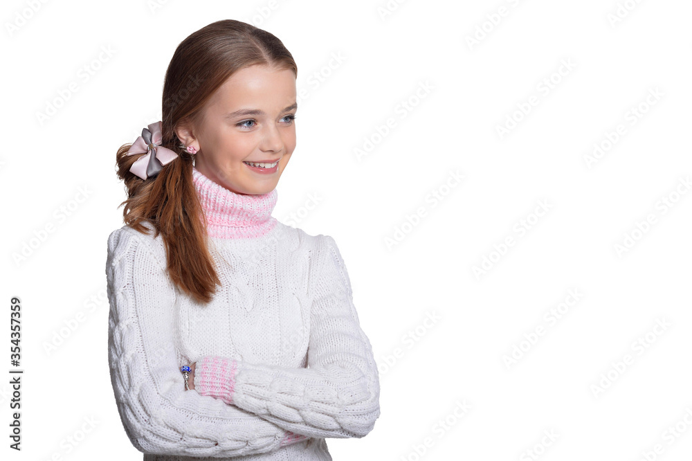 Cute little girl posing isolated on white background Cute little girl posing isolated on white background