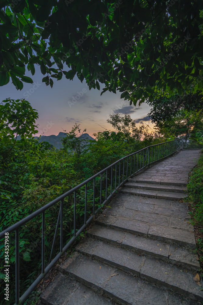 Path to the top of Xianggong Hill viewpoint at dusk