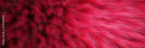 3D Illustration of shaggy carpet with wool material for backgrounds texture, close up of soft romantic pastel red and fluffy. 