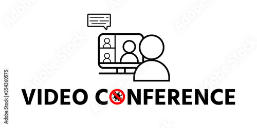 New normal lifestyle concept,after Covid-19 period,new normal behaviors,Video conference word and Icon. isolate on white background. lock down pandemic stop coronavirus outbreak COVID-19 symptoms. vec