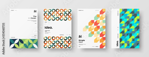 Company identity brochure template collection. Business presentation vector A4 vertical orientation front page mock up set. Corporate report cover abstract geometric illustration design layout bundle.