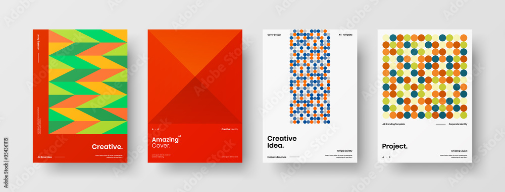 Company identity brochure template collection. Business presentation vector A4 vertical orientation front page mock up set. Corporate report cover abstract geometric illustration design layout bundle.