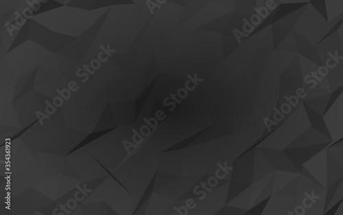 Black abstract background. Lowpoly backdrop. Gloomy crumpled paper. 3D illustration