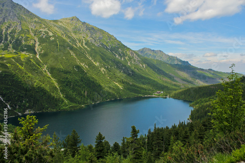 The lake Morskie Oko aerial view. Western Carpathian mountains.