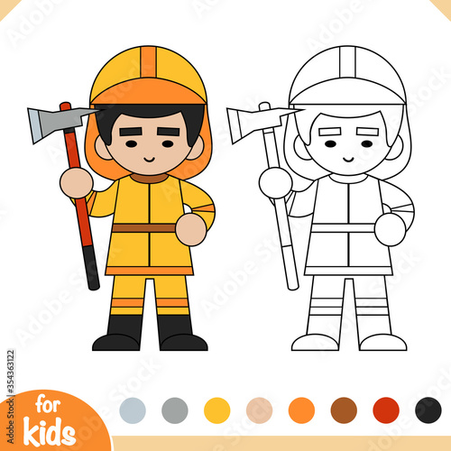 Coloring book, Firefighter with an ax
