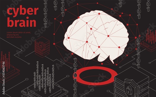 Cyber Brain Isometric Background