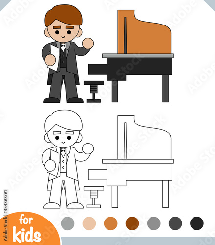 Coloring book, Musician and grand piano