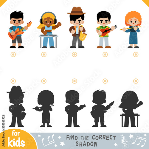 Find the correct shadow, education game for children, set of musicians