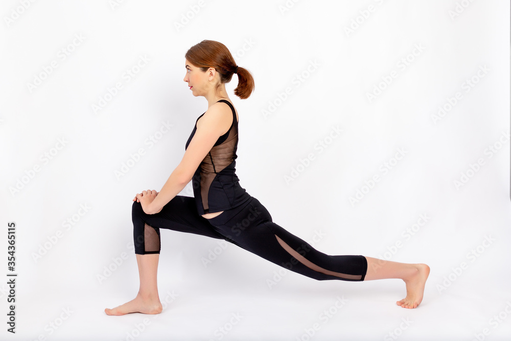 girl doing stretching on a white background, healthy lifestyle, weight loss, sports, space for text girl doing stretching on a white background, healthy lifestyle, weight loss, sports, space for text