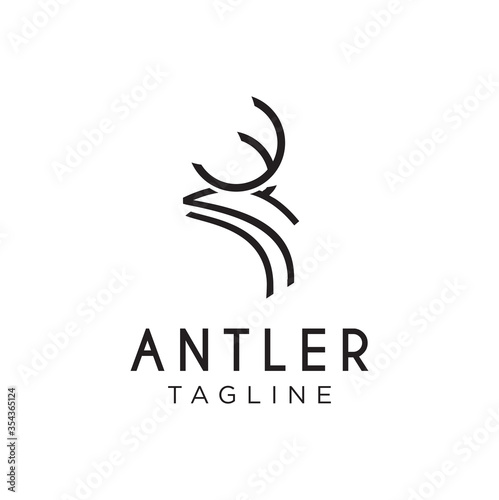 Deer Logo Linear template. Horns, antelopes, elk, antler, moose, Cervinae,muntjac, fallow deer, chital, Capreolinae, reindeer, chevrotains, Ruminantia And deer Line Logo Design Illustration.