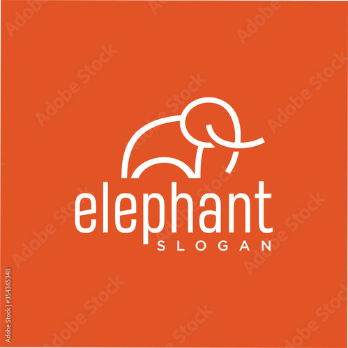 Simple elegant Elephant monoline line art logo design Vector Stock Illustration. mammoth logo Linear Vector