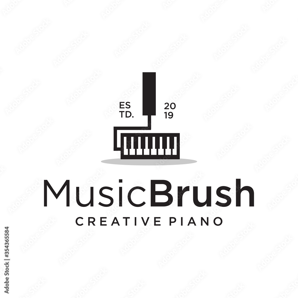 Hand Roll Paint Brush Piano Logo Design Stock Vector . Artistic Hand Roll Paint Brush Music Logo Design Template