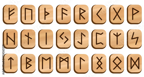 Runes set. Alphabet, futhark. Writing ancient Germans and Scandinavians. Mystical symbols. Esoteric, occult, magic.