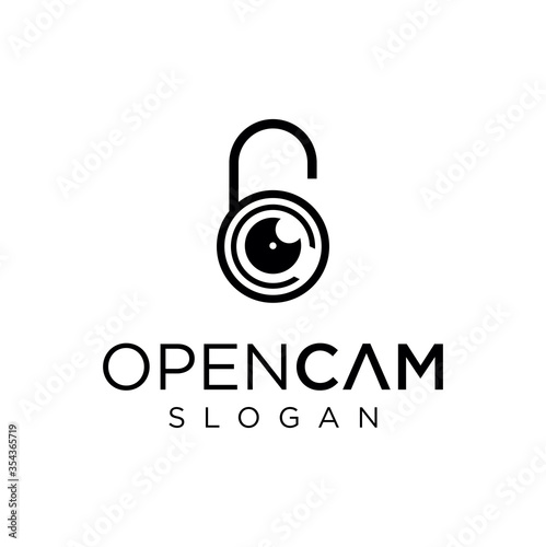 Key Camera Logo Design Stock Vector. Lock Cam Logo Template Black Hipster Retro. Security camera logo technology