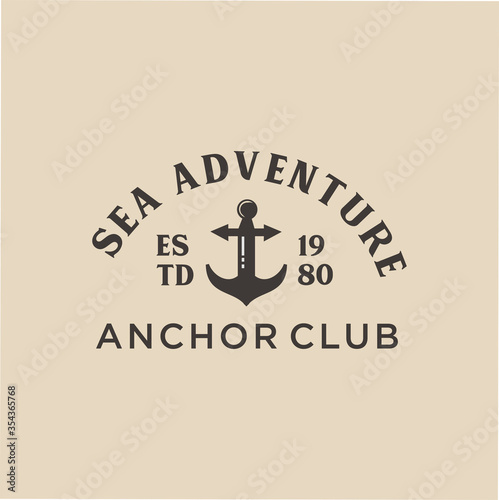 Vintage anchor logo graphic design template. Nautical Logo Badges And Labels Royalty Free Cliparts, Vectors, And Stock Illustration . Vintage marine Nautical Logo rope Hipster Retro	