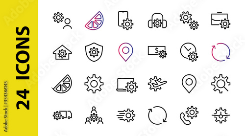 A simple set of settings and options related to Vector Line Icons. Contains icons such as set time, business, phone, and more. Editable Stroke.. 480x480