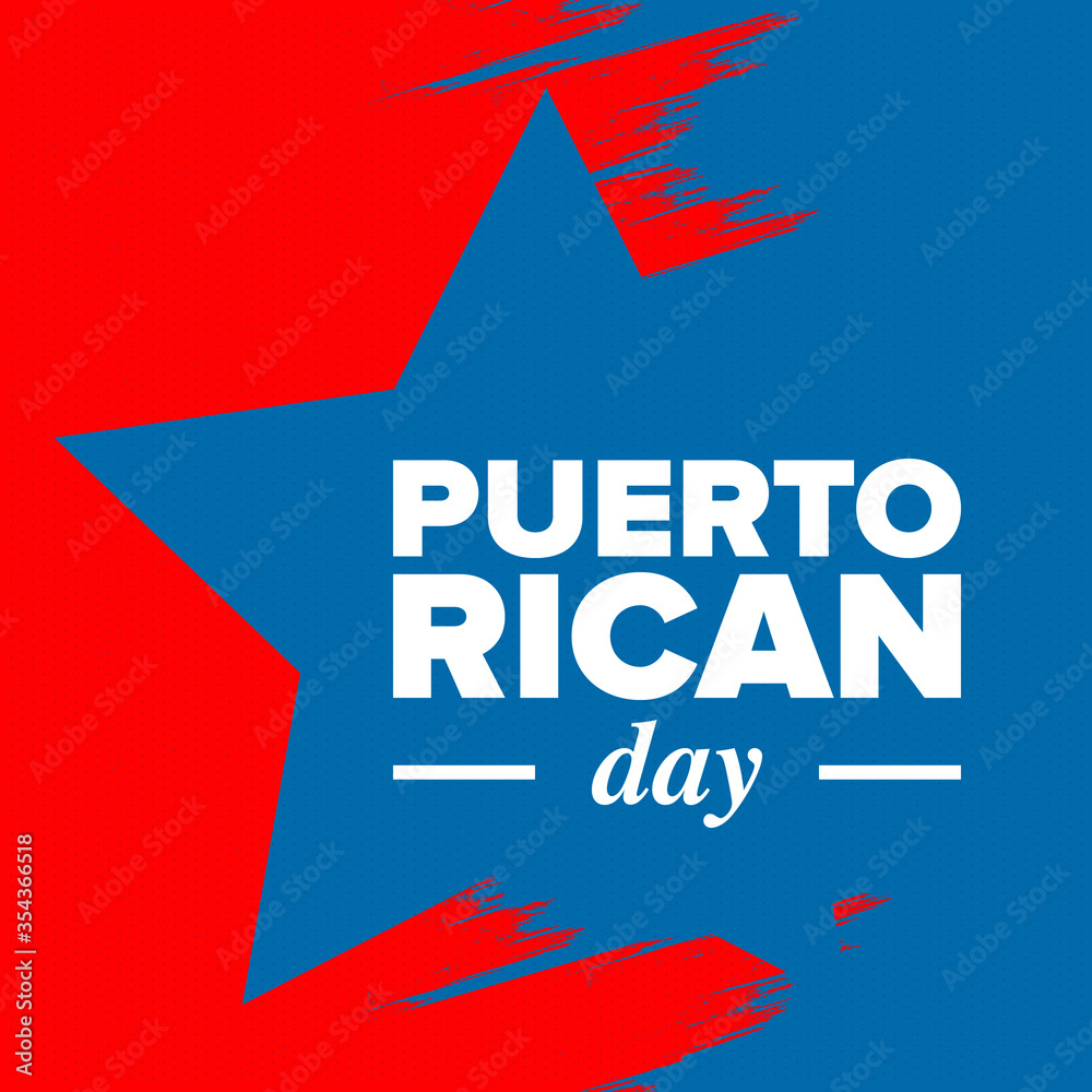 Puerto Rican Day. National happy holiday. Festival and parade in honor of independence and freedom. Puerto Rico flag. Latin american country. Patriotic elements. Vector poster illustration