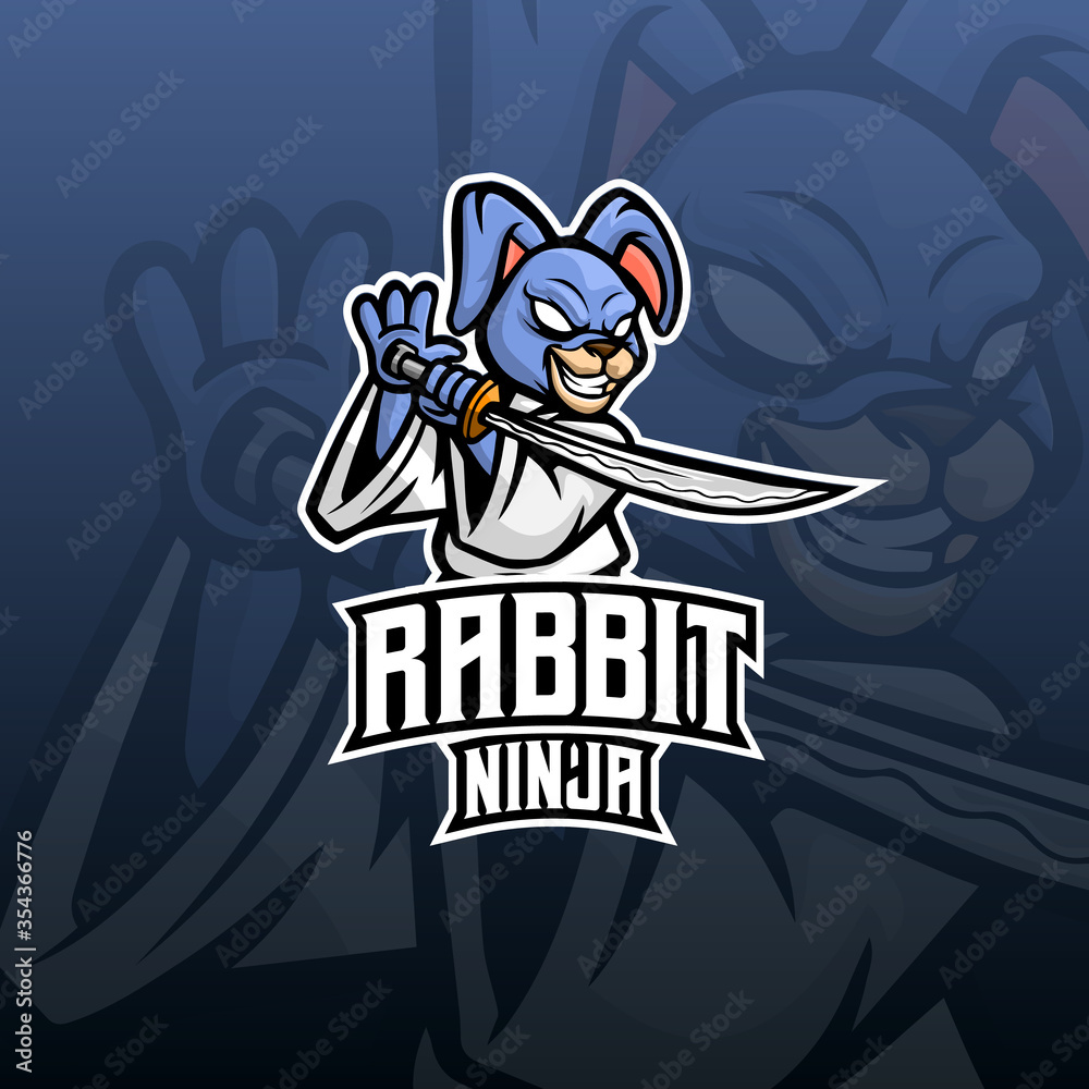 Rabbit Ninja mascot esport logo design on blue background. 