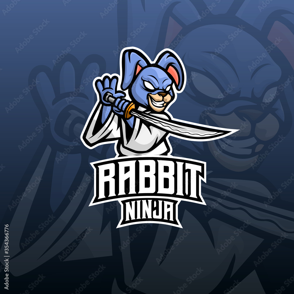 Rabbit Ninja mascot esport logo design on blue background. Rabbit Ninja mascot esport logo design on blue background.