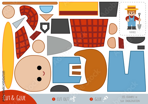 Education paper game for children, Farmer with a shovel