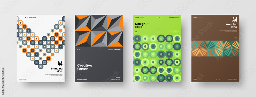 Company identity brochure template collection. Business presentation vector A4 vertical orientation front page mock up set. Corporate report cover abstract geometric illustration design layout bundle. Company identity brochure template collection. Business presentation vector A4 vertical orientation front page mock up set. Corporate report cover abstract geometric illustration design layout bundle.