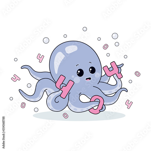 404 error web page design template with cute flat octopus on white background