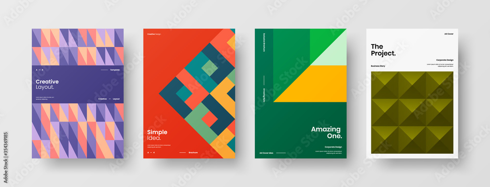 Company identity brochure template collection. Business presentation vector A4 vertical orientation front page mock up set. Corporate report cover abstract geometric illustration design layout bundle. Company identity brochure template collection. Business presentation vector A4 vertical orientation front page mock up set. Corporate report cover abstract geometric illustration design layout bundle.