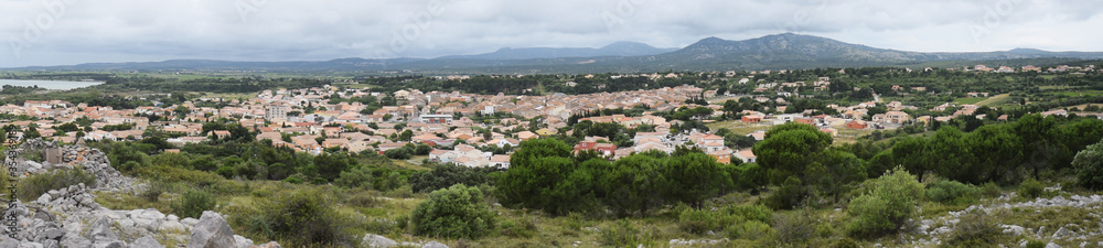 Panoramique : village de La Palme, Aude, Languedoc, Occitanie, France.