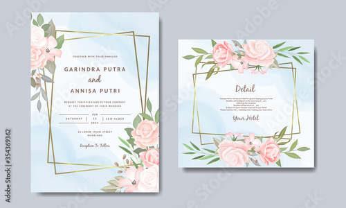 Elegant wedding invitations card template with colouful floral and leaves Premium Vector photo