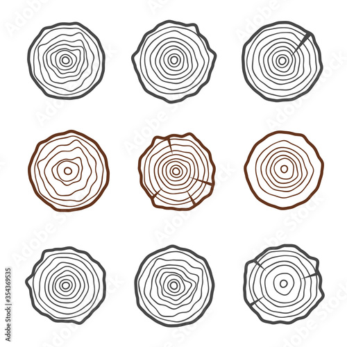 Abstract age annual circle tree background. Tree rings vector set
