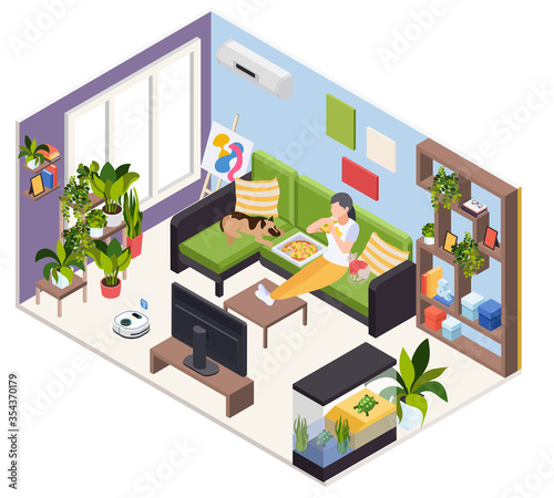 Staying Home Isometric Interior 