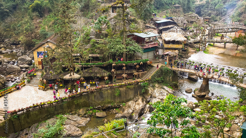 Cat cat village in autumn season, the natural village with green plants farm, waterfalls and traditional house in Sapa, Laocai, Vietnam