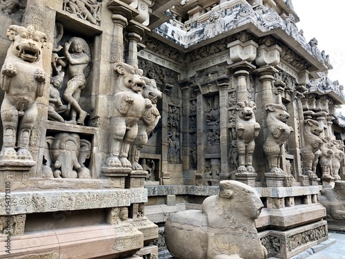 The Kanchi Kailasanathar temple in Kancheepuram. It is one of the oldest structure built by Narasimhavarman-II during 700AD in Pallava architecture style. photo