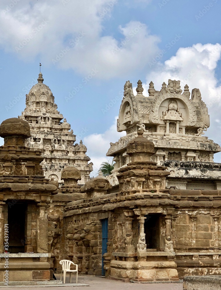 The Kanchi Kailasanathar temple in Kancheepuram. It is one of the oldest structure built by Narasimhavarman-II during 700AD in Pallava architecture style.