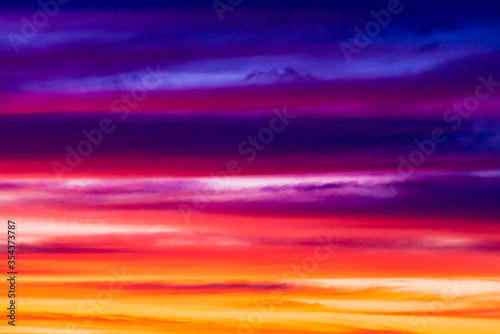 Sky, Bright Blue, Orange And Yellow Colors Sunset