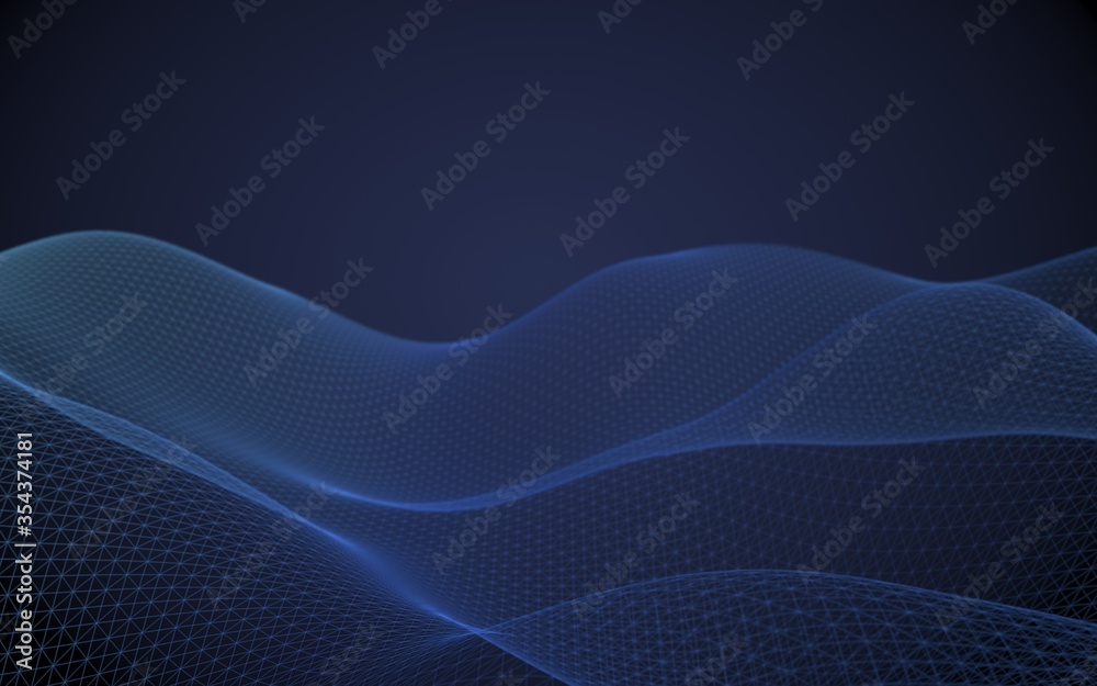 Abstract landscape on a blue background. Cyberspace grid. hi tech network. 3d technology illustration. Depth of field. 3D illustration Abstract landscape on a blue background. Cyberspace grid. hi tech network. 3d technology illustration. Depth of field. 3D illustration