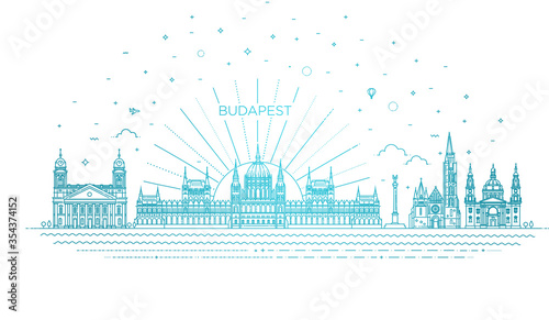 Hungarian travel landmark of historical building thin line icon