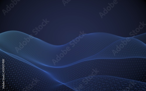 Abstract landscape on a blue background. Cyberspace grid. hi tech network. 3d technology illustration. Depth of field. 3D illustration