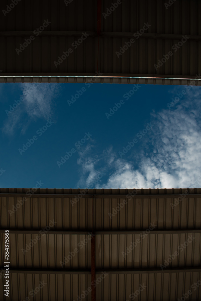 blue sky over the roof summer background