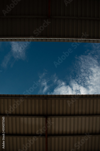 blue sky over the roof summer background
