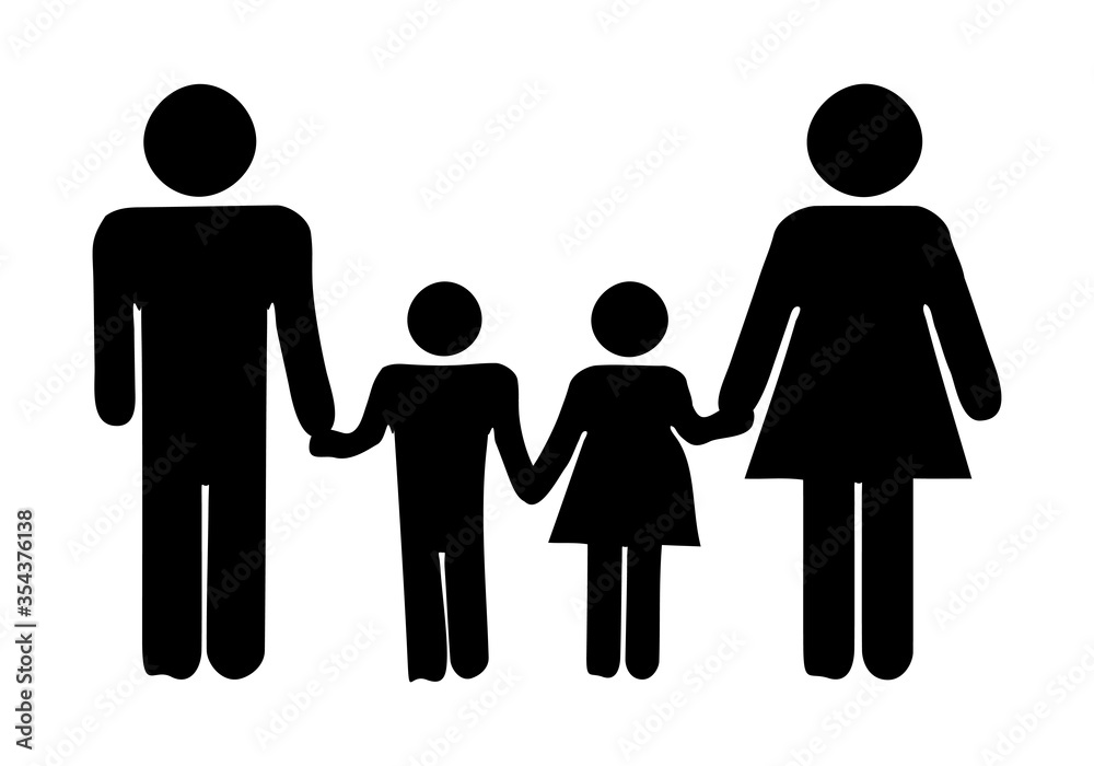 Silueta negra de una familia cogidos de la mano. Silueta negra de una familia cogidos de la mano.