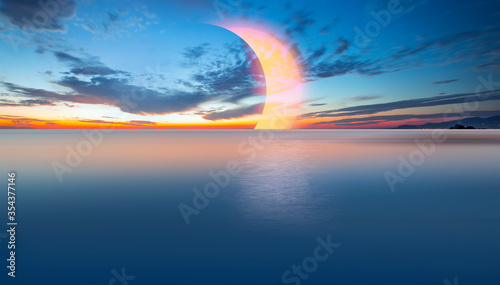 Beauty sunset over the sea - Beautiful landscape with solar eclipse © muratart