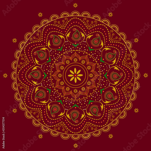 Beautiful festive mandala on red.