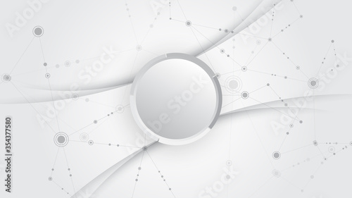  Grey white Abstract technology background with various technology elements Hi-tech communication concept innovation background Circle empty space for your text
