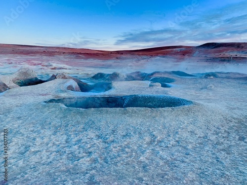 Photography Geothermal fumarole volcanic landscape in Bolivia, Sol de Manana
